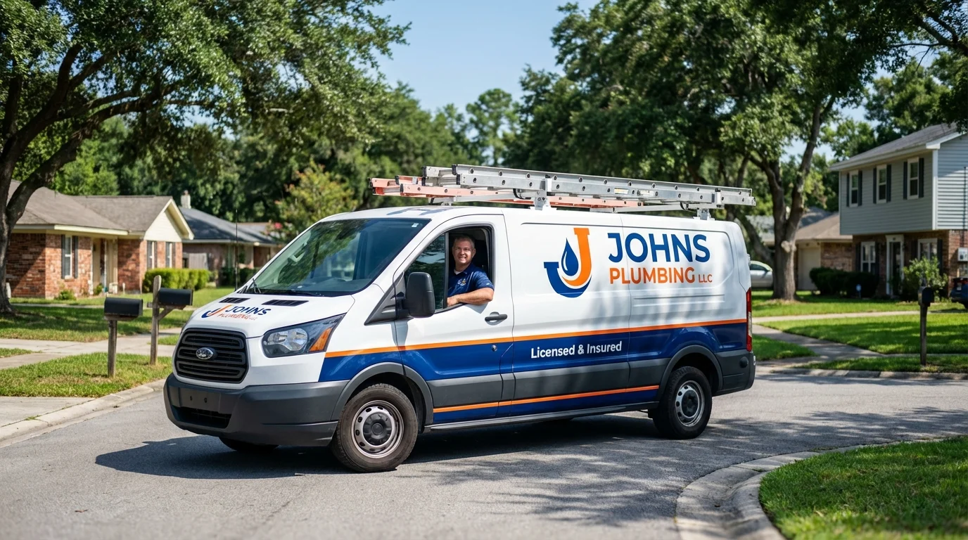 Johns Plumbing LLC service van in East Providence, RI
