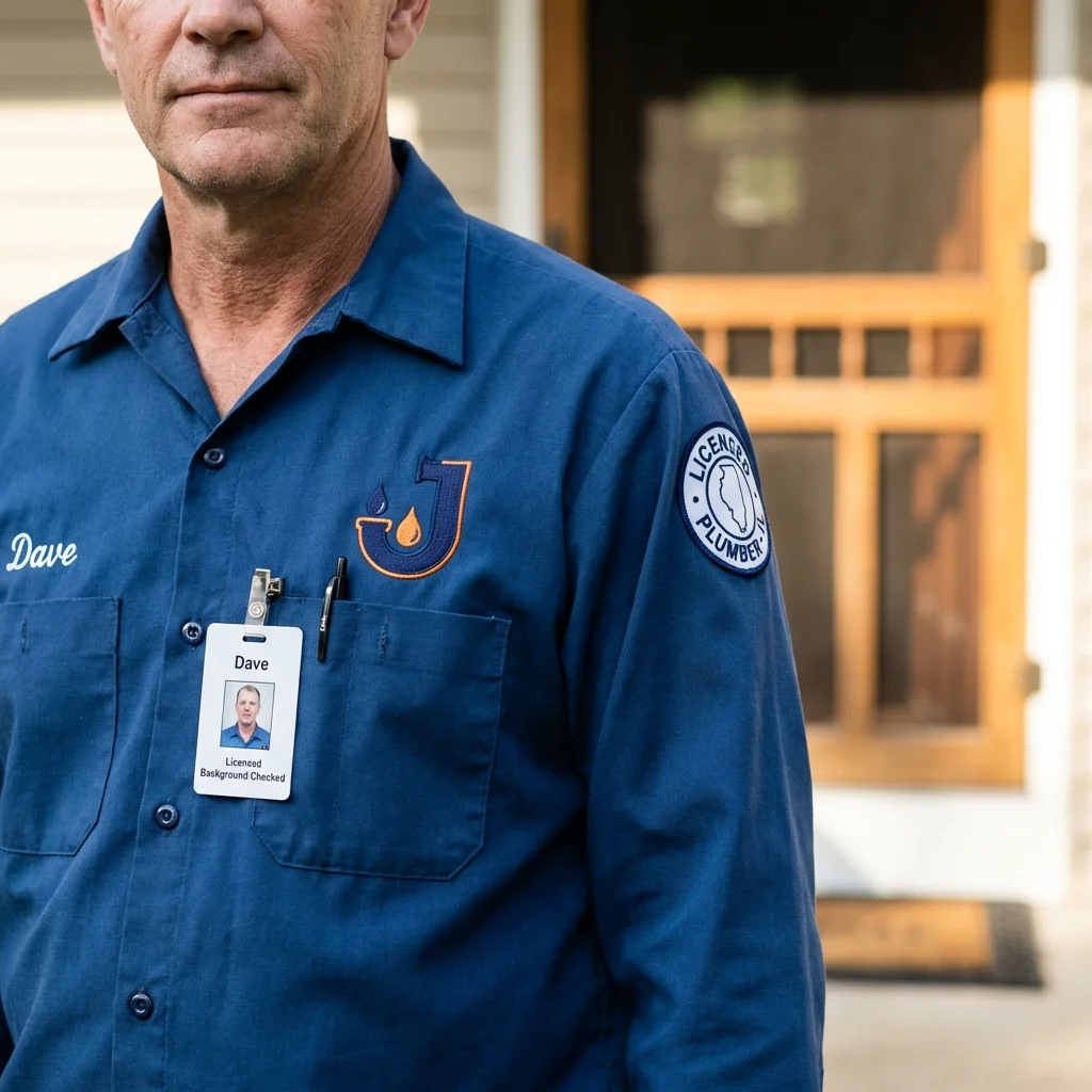 Licensed plumber showing ID badge in East Providence, RI