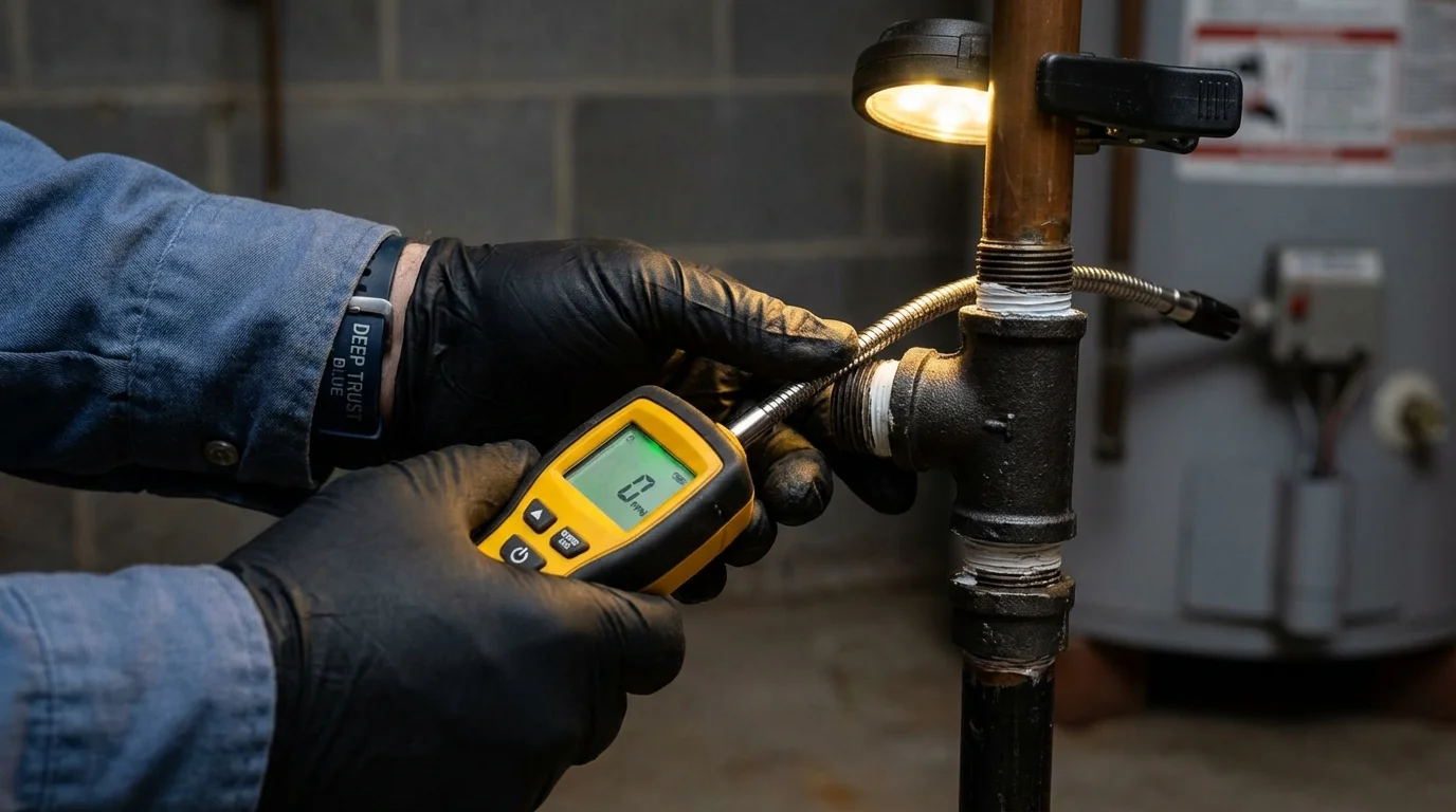Gas leak detection with electronic sniffer by Johns Plumbing LLC in East Providence