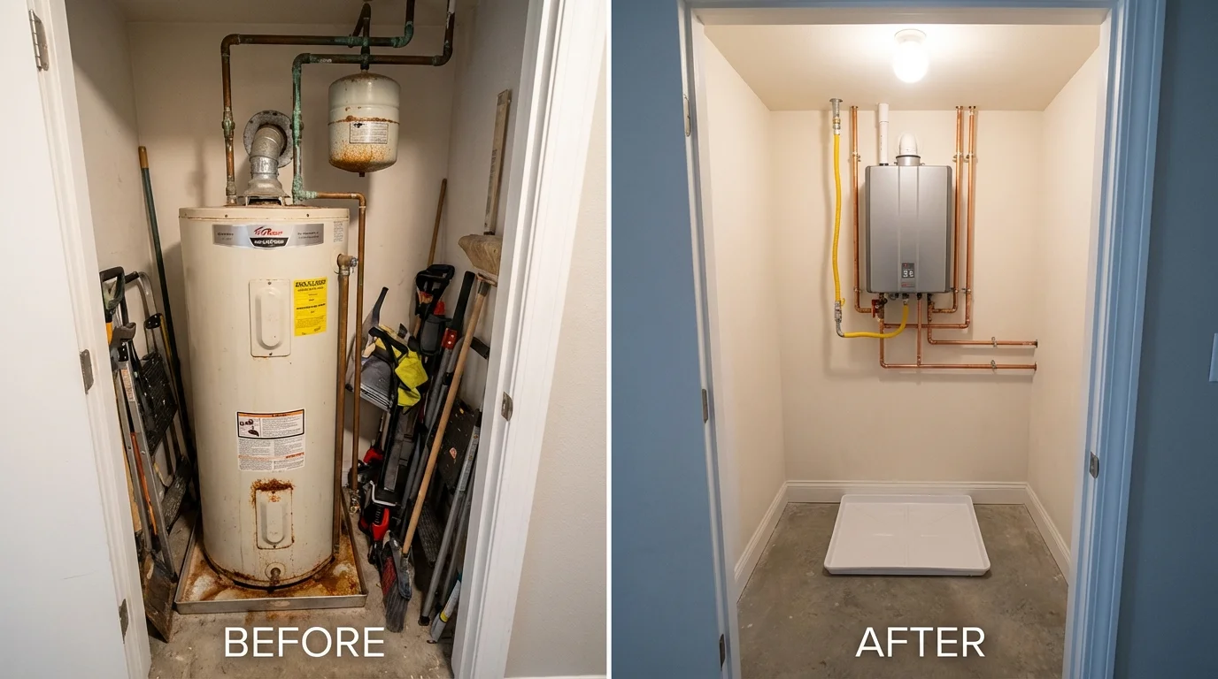 Tank water heater versus wall-mounted tankless unit comparison for East Providence, RI homeowners