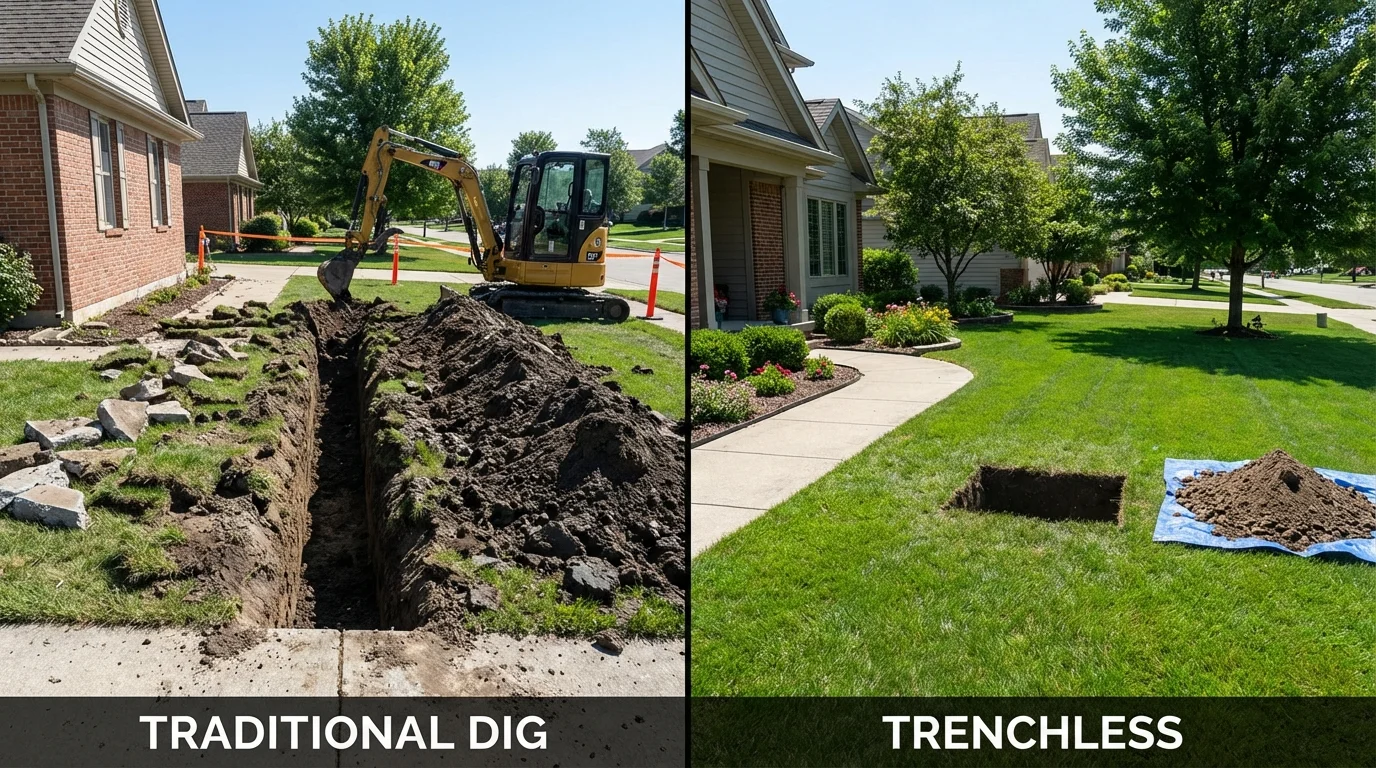 Trenchless sewer repair with minimal yard damage versus traditional excavation in East Providence, RI